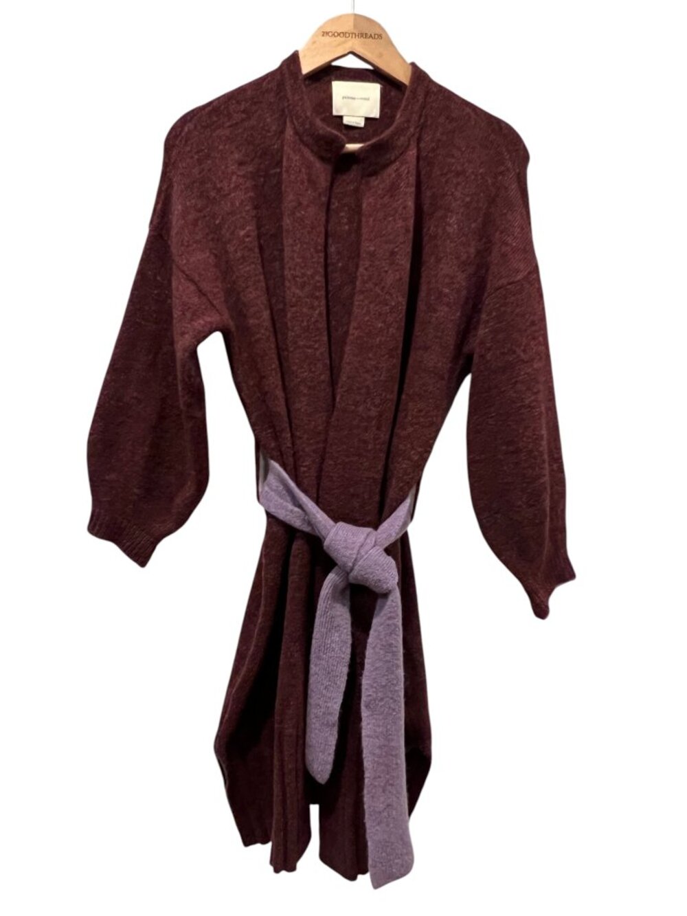 Paloma Wool 'Ila' Two-Tone Long Knit Cardigan, Burgundy Lilac, XS